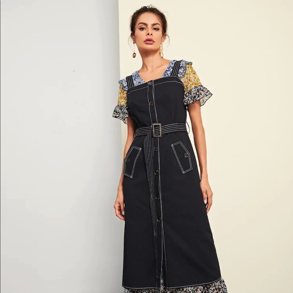Contrast Stitch Button Up Dress